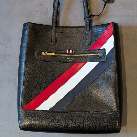 Thom Browne Pebble Grain Diagonal Stripe Tote Bag - Picture 1 of 16